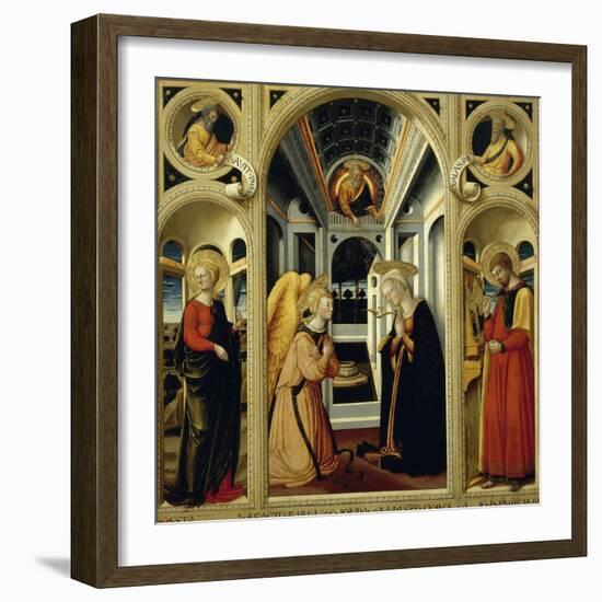 Annunciation Showing St Apollonia, St Luke and Prophets David and Isaiah-Neri Di Bicci-Framed Giclee Print