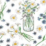 Rustic Seamless Pattern with Chamomile, Cornflowers and Mason Jar-Annykos-Laminated Art Print