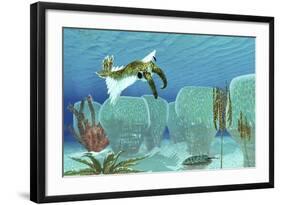 Anomalocaris Sneaks Up on a Trilobite in Cambrian Seas-Stocktrek Images-Framed Art Print