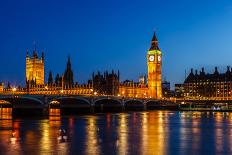 Big Ben, Queen Elizabeth Tower and Wesminster Bridge Illuminated at Dawn, London, United Kingdom-anshar-Photographic Print