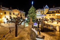 Illuminated Central Square of Megeve on Christmas Eve, French Alps, France-anshar-Photographic Print