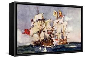 Anson's "Centurion" Taking the Spanish Galleon "Nuestra Senora De Cabadonga," 1743-Charles Edward Dixon-Framed Stretched Canvas