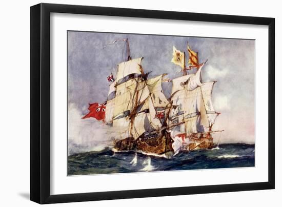 Anson's "Centurion" Taking the Spanish Galleon "Nuestra Senora De Cabadonga," 1743-Charles Edward Dixon-Framed Giclee Print