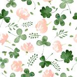 Watercolor Clover and Little Flowers Seamless Vector Pattern.-antalogiya-Art Print