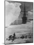 Antarctic Expedition of Robert Scott on Ice with Ship "Terra Nova" Anchored in Background-null-Mounted Premium Photographic Print