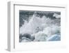 Antarctica, Antarctic Peninsula, Brown Bluff Adelie penguin, crashing wave.-Yuri Choufour-Framed Photographic Print