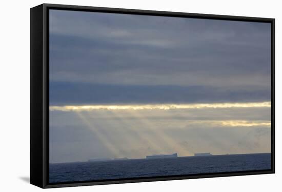 Antarctica. Crepuscular Rays Shining Down onto Tabular Icebergs-Inger Hogstrom-Framed Stretched Canvas