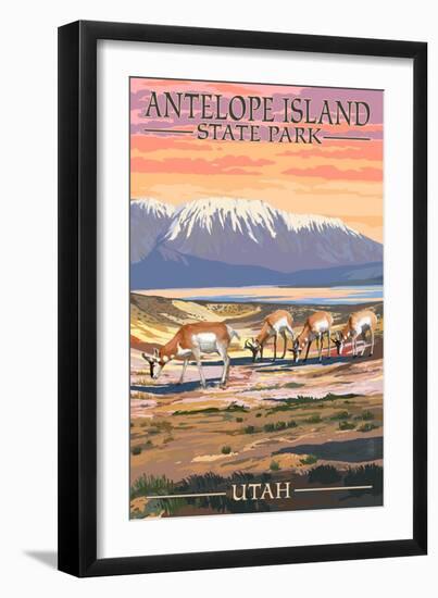 Antelope Island State Park, Utah - Antelope Scene-Lantern Press-Framed Art Print