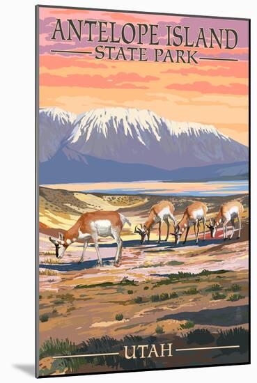 Antelope Island State Park, Utah - Antelope Scene-Lantern Press-Mounted Art Print