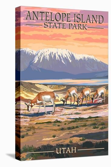 Antelope Island State Park, Utah - Antelope Scene-Lantern Press-Stretched Canvas