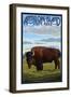 Antelope Island State Park, Utah - Bison and Field-Lantern Press-Framed Premium Giclee Print