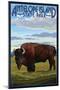 Antelope Island State Park, Utah - Bison and Field-Lantern Press-Mounted Premium Giclee Print