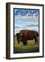 Antelope Island State Park, Utah - Bison and Field-Lantern Press-Framed Art Print