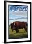 Antelope Island State Park, Utah - Bison and Field-Lantern Press-Framed Art Print