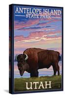 Antelope Island State Park, Utah - Bison and Sunset-Lantern Press-Stretched Canvas