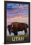 Antelope Island State Park, Utah - Bison and Sunset-Lantern Press-Framed Premium Giclee Print