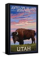 Antelope Island State Park, Utah - Bison and Sunset-Lantern Press-Framed Stretched Canvas