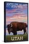 Antelope Island State Park, Utah - Bison and Sunset-Lantern Press-Stretched Canvas