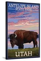 Antelope Island State Park, Utah - Bison and Sunset-Lantern Press-Stretched Canvas
