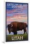 Antelope Island State Park, Utah - Bison and Sunset-Lantern Press-Framed Art Print