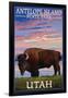 Antelope Island State Park, Utah - Bison and Sunset-Lantern Press-Framed Art Print