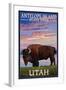 Antelope Island State Park, Utah - Bison and Sunset-Lantern Press-Framed Art Print