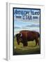 Antelope Island, Utah - Bison Scene-Lantern Press-Framed Art Print