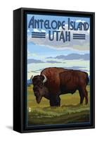 Antelope Island, Utah - Bison Scene-Lantern Press-Framed Stretched Canvas