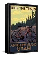 Antelope Island, Utah - Mountain Bike Scene-Lantern Press-Framed Stretched Canvas