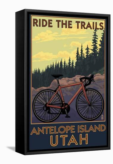Antelope Island, Utah - Mountain Bike Scene-Lantern Press-Framed Stretched Canvas