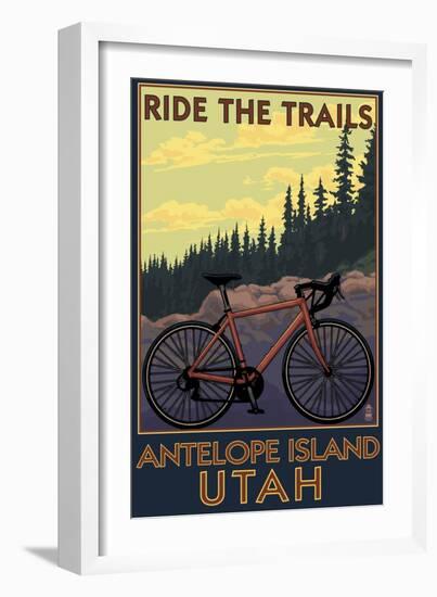 Antelope Island, Utah - Mountain Bike Scene-Lantern Press-Framed Art Print