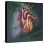 Anterior View of Heart and Lung on Green Background-null-Stretched Canvas