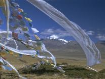 Prayer Flags on Top of Low Pass on Barga Plain, with Mount Kailas (Kailash) Beyond, Tibet, China-Anthony Waltham-Photographic Print