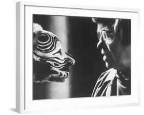 Anthropologist Dr. Margaret Mead Studying a Decorated Tchambul Skull-John Loengard-Framed Premium Photographic Print