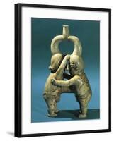 Anthropomorphic Terracotta Vessel with Two Figures of Wrestlers, Vicus Culture, Circa 100 B.C.-null-Framed Giclee Print