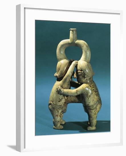 Anthropomorphic Terracotta Vessel with Two Figures of Wrestlers, Vicus Culture, Circa 100 B.C.-null-Framed Giclee Print