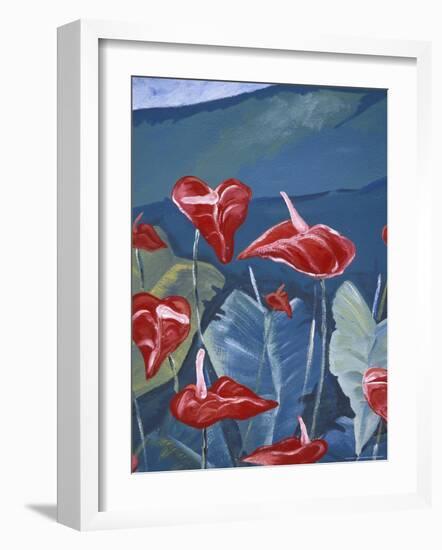 Anthurium Mural in Jardin de Balata, Martinique, Caribbean-Walter Bibikow-Framed Photographic Print