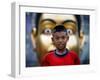 Anti-Government Protester Listens to Speeches in a Main Commercial Shopping District in Bangkok-null-Framed Photographic Print