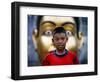 Anti-Government Protester Listens to Speeches in a Main Commercial Shopping District in Bangkok-null-Framed Photographic Print