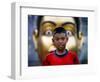 Anti-Government Protester Listens to Speeches in a Main Commercial Shopping District in Bangkok-null-Framed Photographic Print