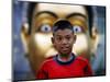 Anti-Government Protester Listens to Speeches in a Main Commercial Shopping District in Bangkok-null-Mounted Photographic Print