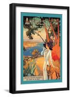 Antibes, Lady in White with Parasol and Dog-David Dellepiane-Framed Art Print