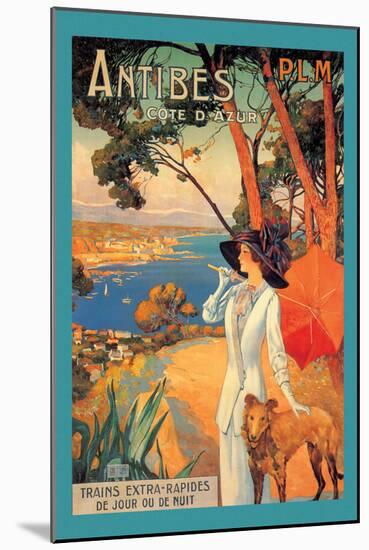 Antibes, Lady in White with Parasol and Dog-David Dellepiane-Mounted Art Print