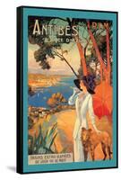Antibes, Lady in White with Parasol and Dog-David Dellepiane-Framed Stretched Canvas