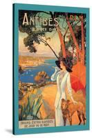 Antibes, Lady in White with Parasol and Dog-David Dellepiane-Stretched Canvas