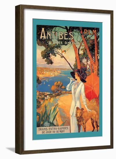 Antibes, Lady in White with Parasol and Dog-David Dellepiane-Framed Art Print