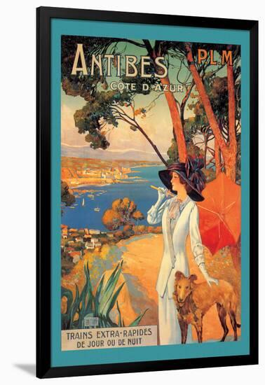 Antibes, Lady in White with Parasol and Dog-David Dellepiane-Framed Art Print