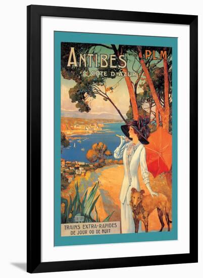 Antibes, Lady in White with Parasol and Dog-David Dellepiane-Framed Art Print