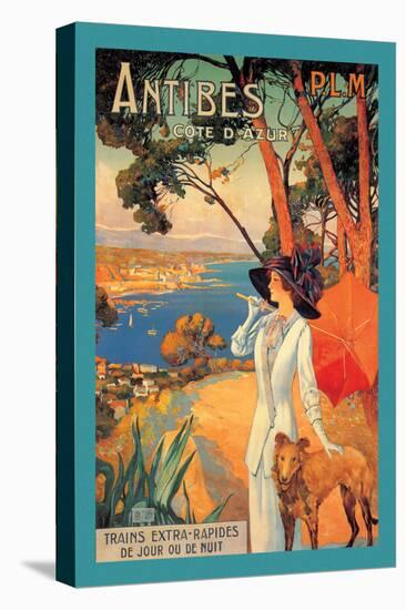 Antibes, Lady in White with Parasol and Dog-David Dellepiane-Stretched Canvas