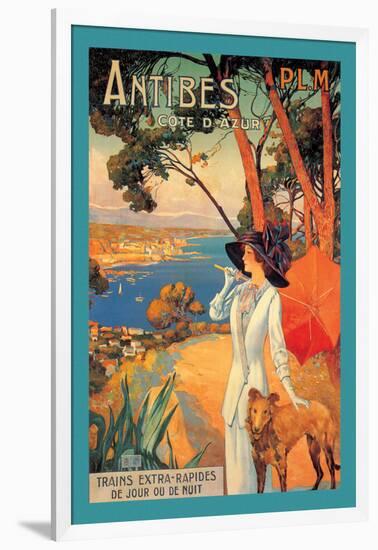 Antibes, Lady in White with Parasol and Dog-David Dellepiane-Framed Art Print